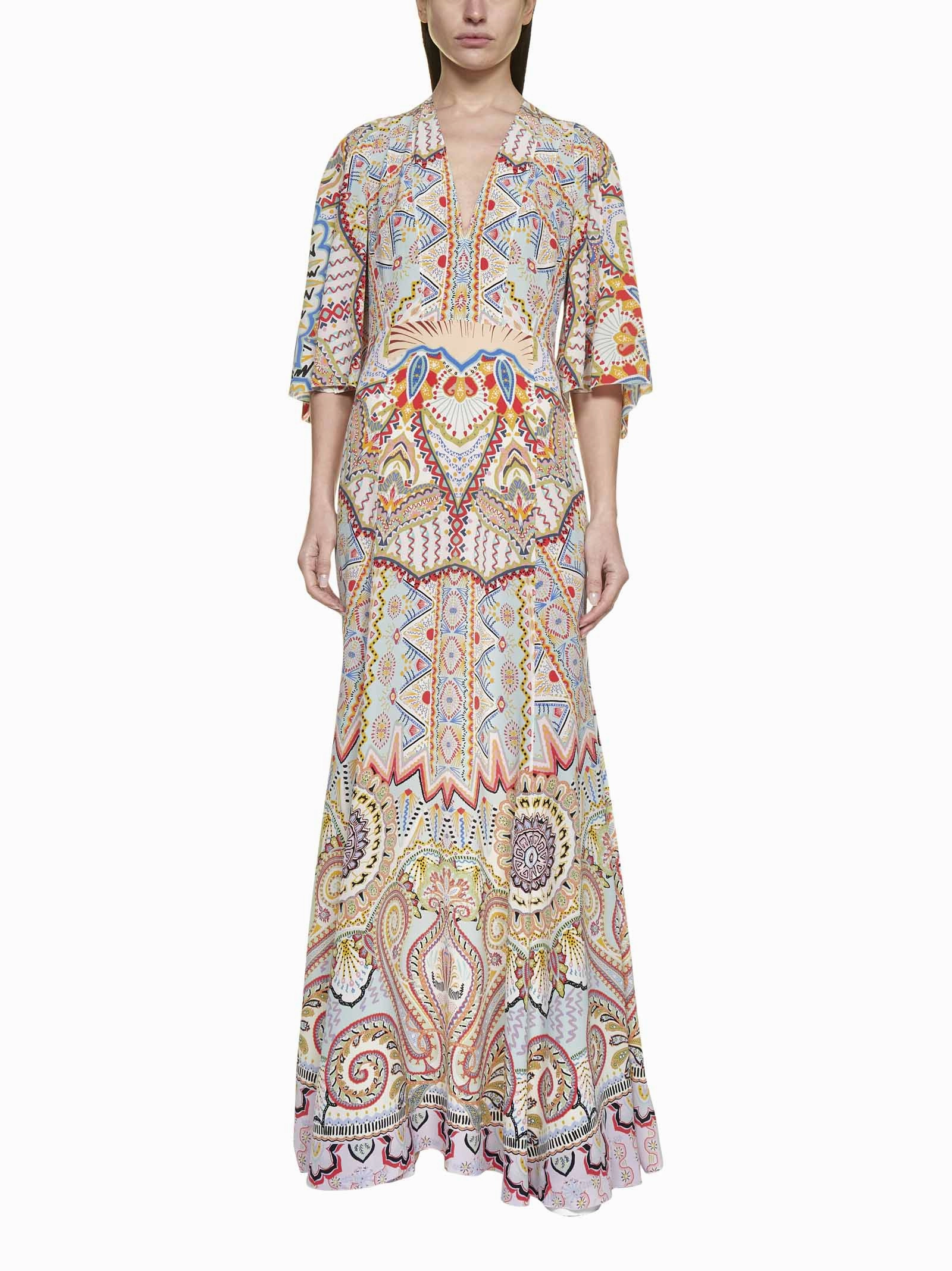 Etro Printed V-Neck Maxi Dress