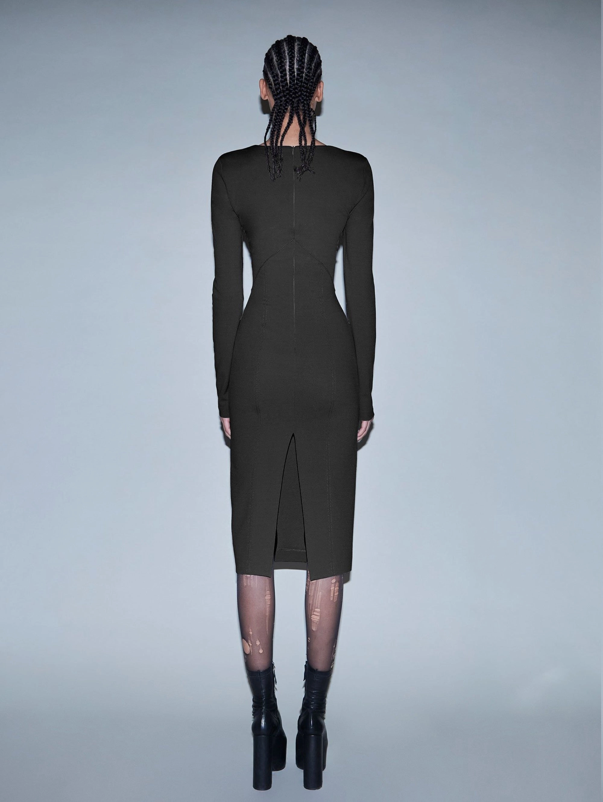 Fitted Dress with Black Teardrop Neckline