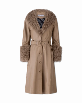 Foxy Shearling Brown Trim Leather Coat