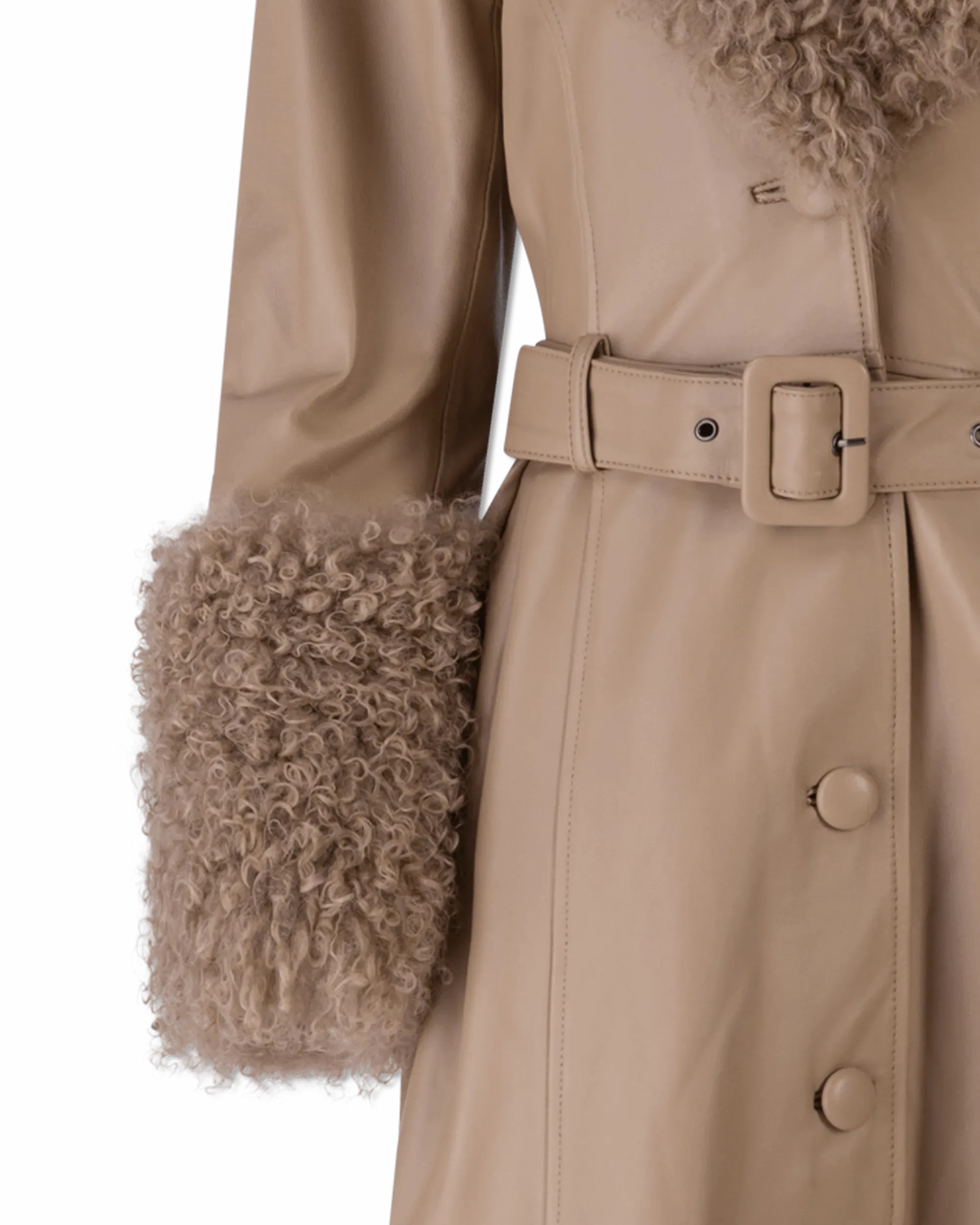 Foxy Shearling Brown Trim Leather Coat