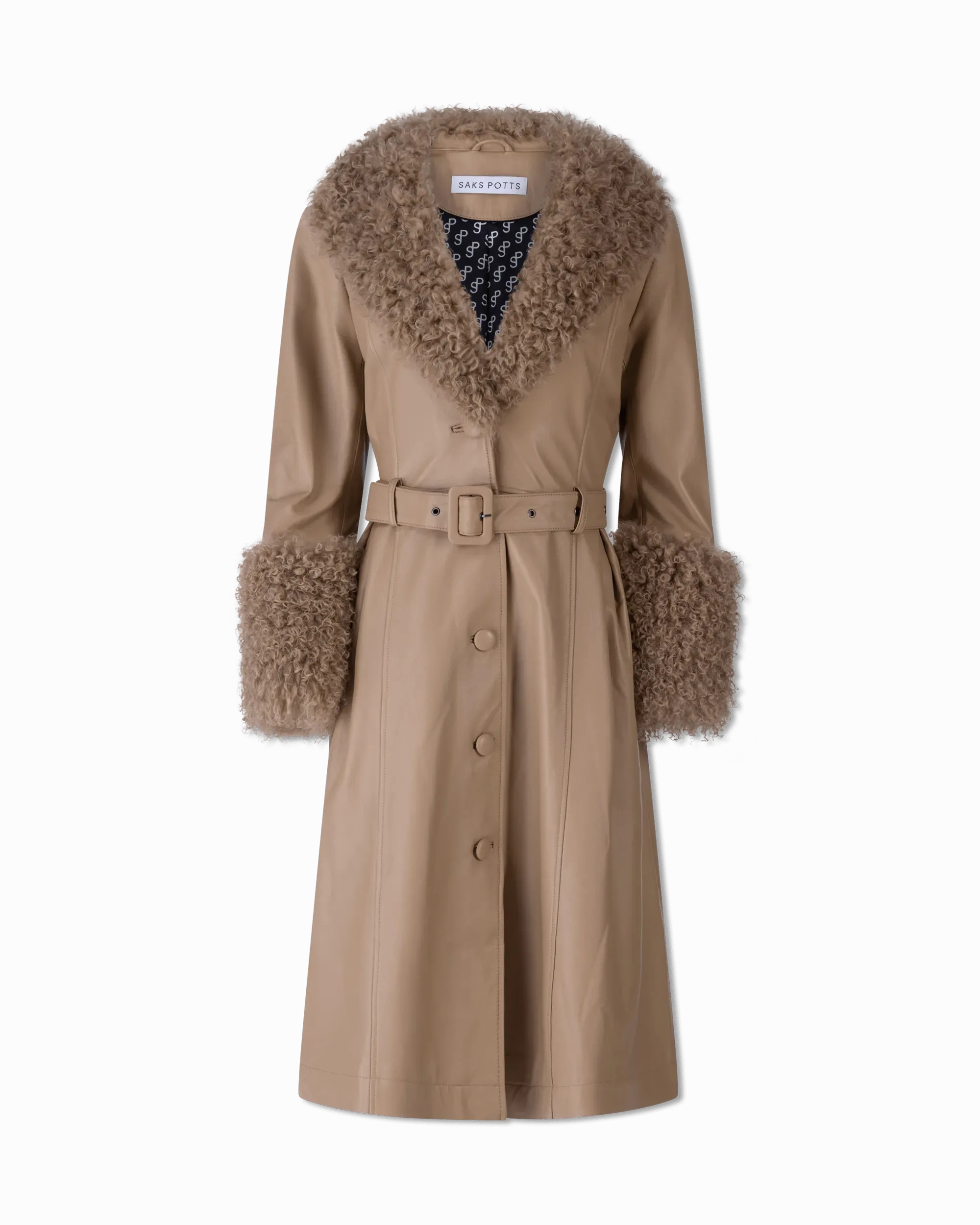 Foxy Shearling Brown Trim Leather Coat