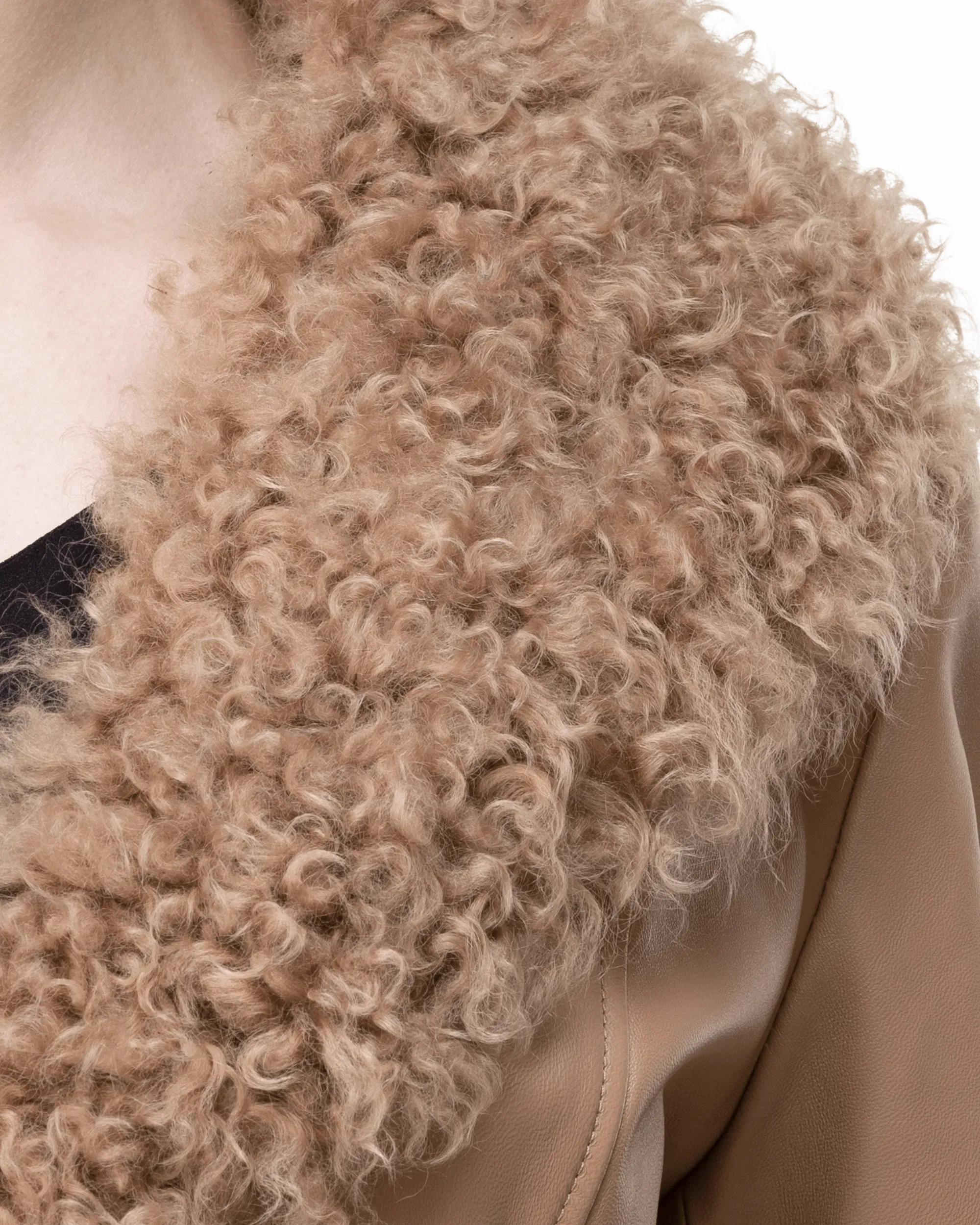 Foxy Shearling Brown Trim Leather Coat