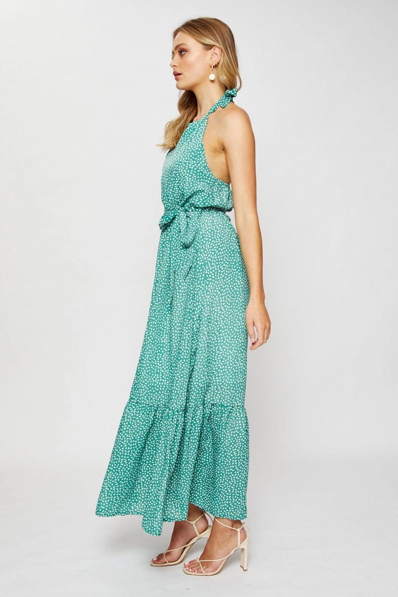 Geo Print Maxi Dress Halter Neck