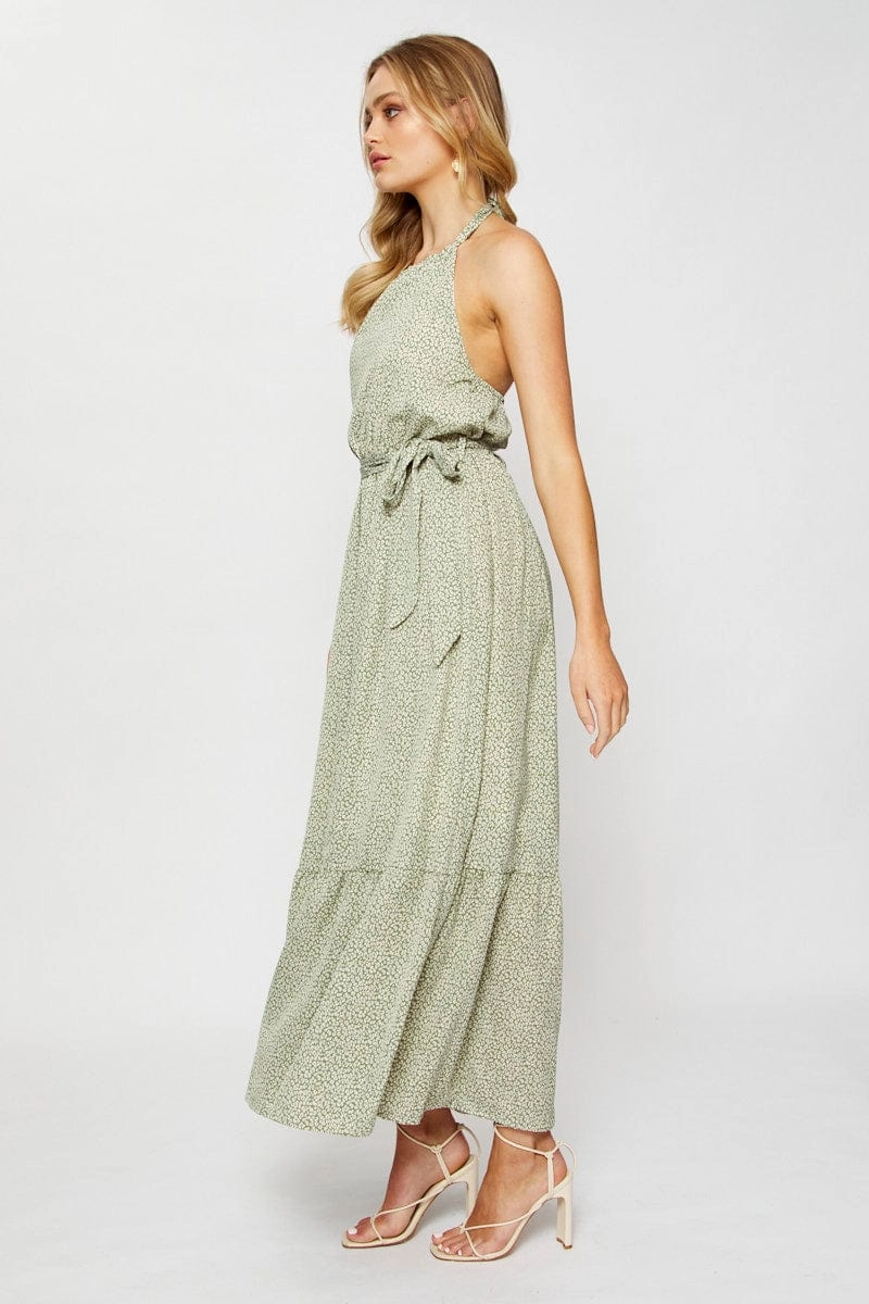 Geo Print Maxi Dress Halter Neck