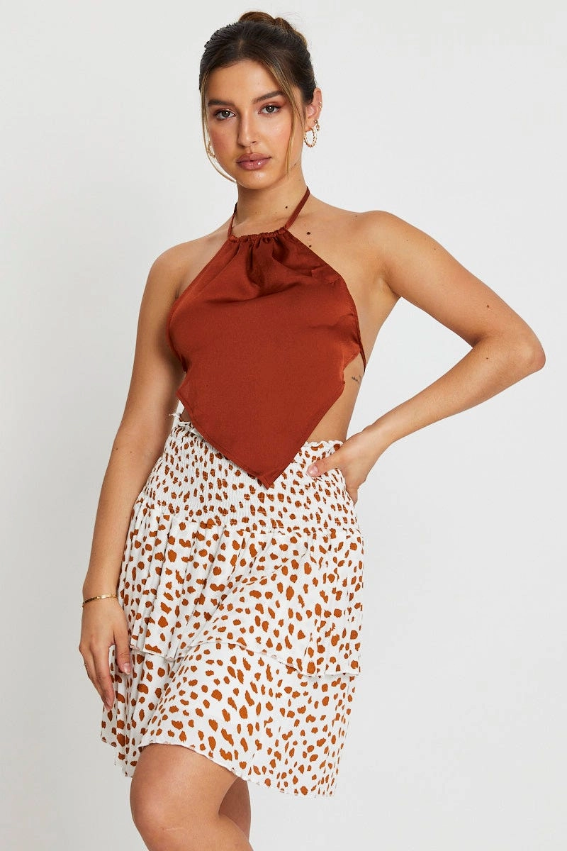 Geo Print Ruffle Skater Skirt