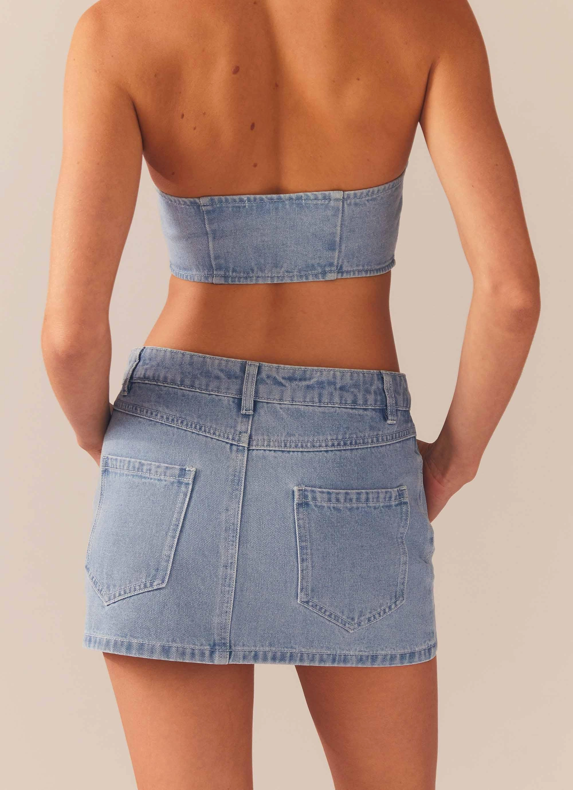Giddy Up Denim Mini Skirt - Subdued Blue