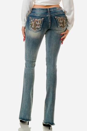 Grace In LA Cactus Quilt Embroidery Mid-Rise Bootcut EB-61828