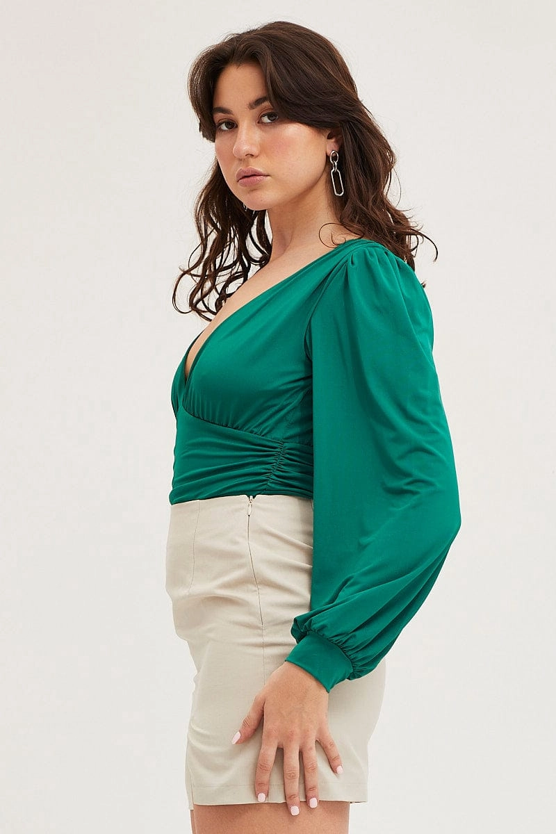 Green Bodysuit Puff Sleeve
