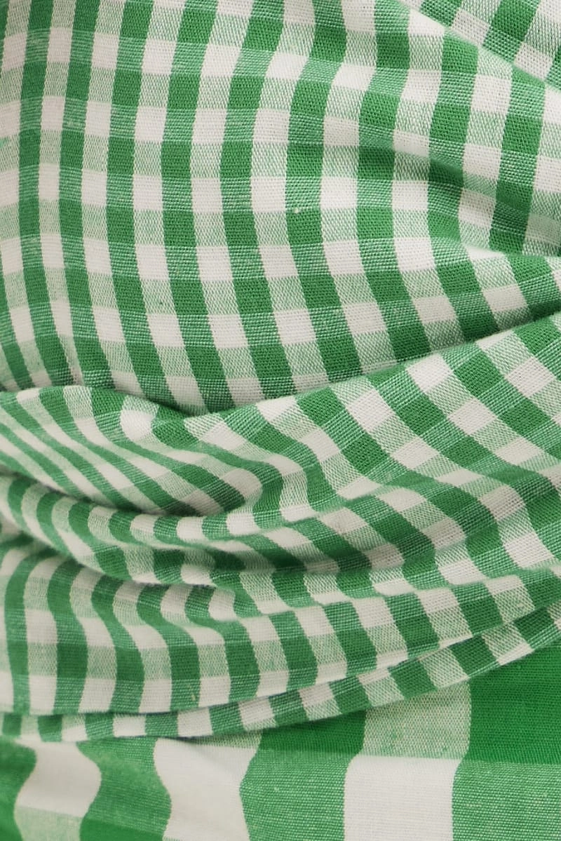Green Check Bandeau Twist Front Sleeveless Crop