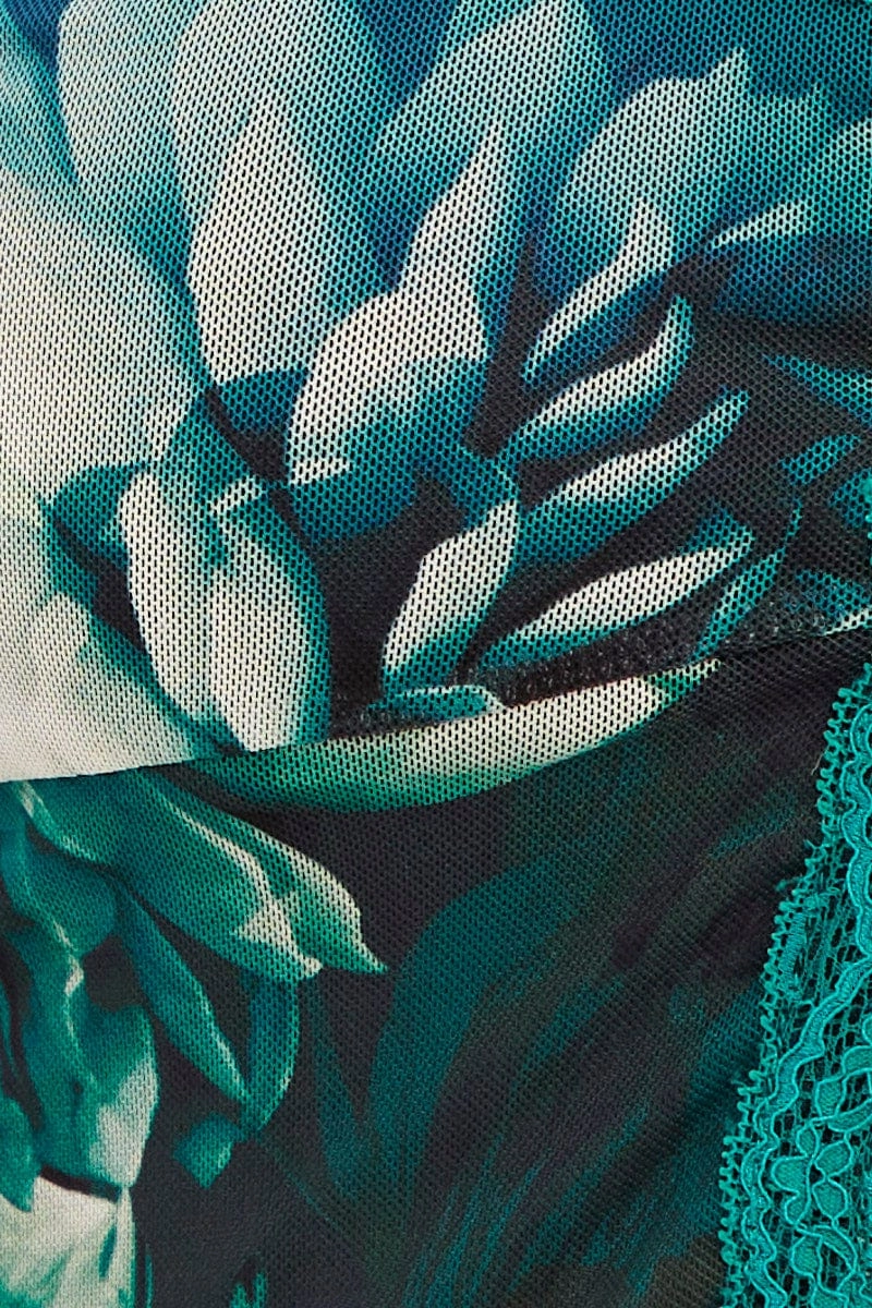 Green Floral Butterfly Top Short Sleeve Crop Mesh Bolero