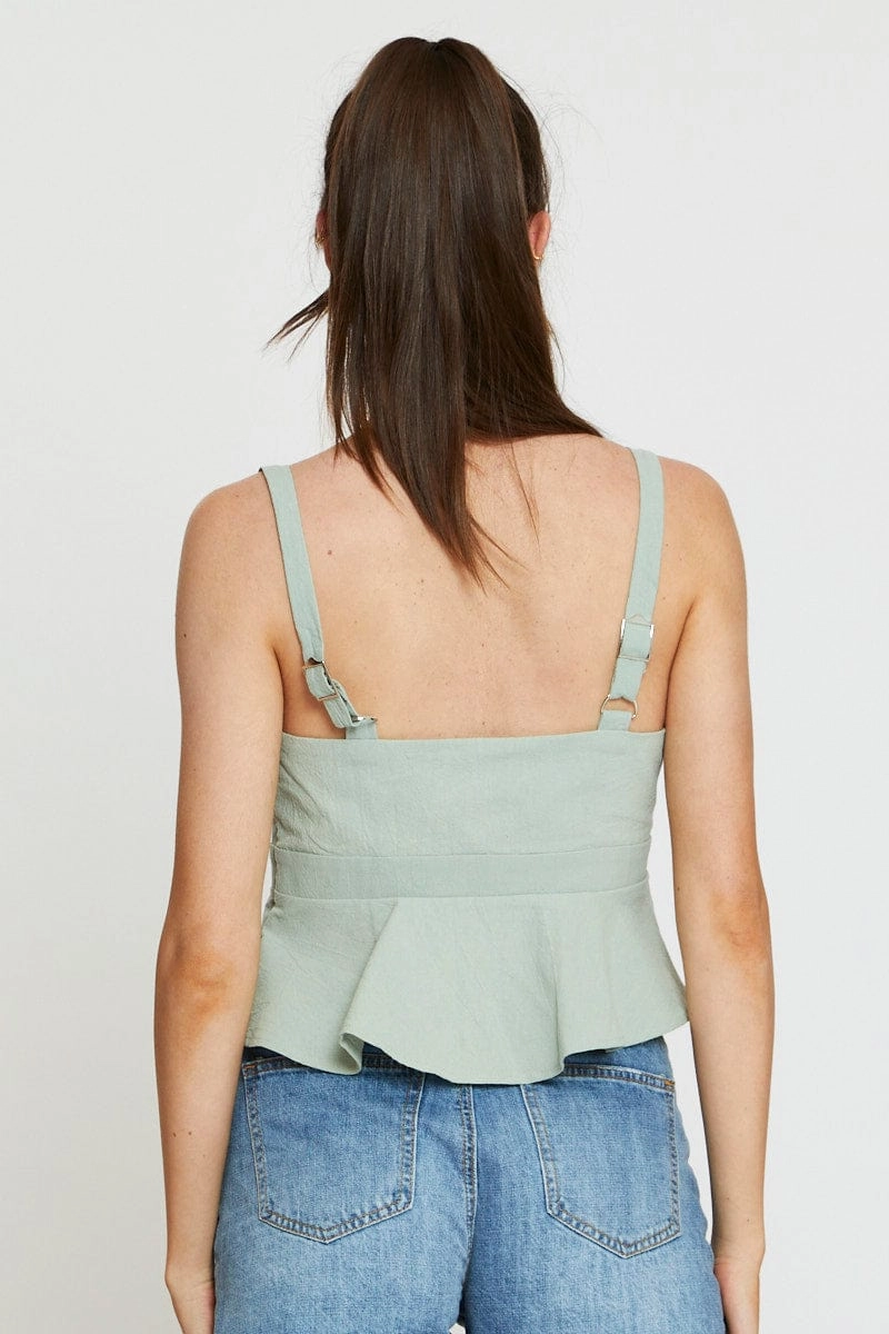 Green Peplum Top Sleeveless