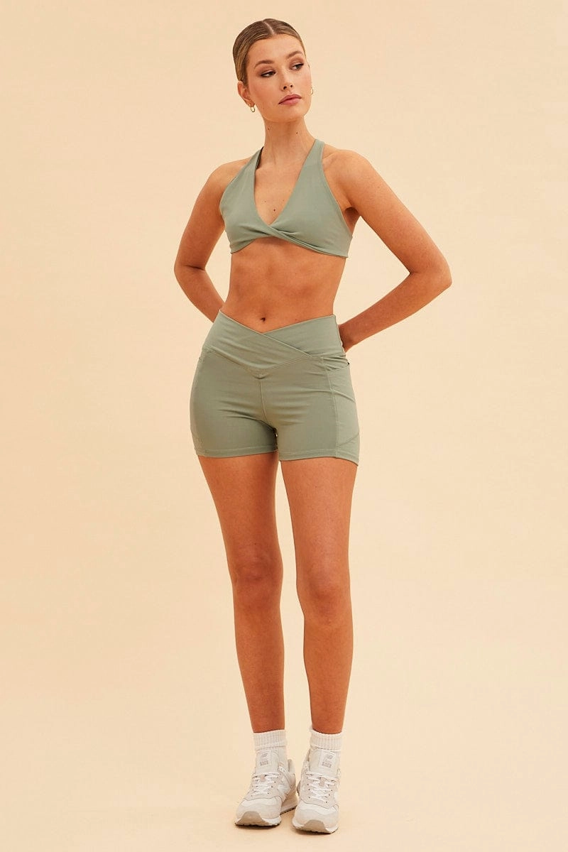 Green Sara V Waistband Bike Short