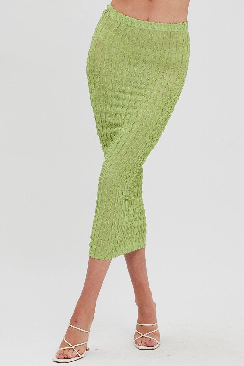 Green Textured Midi Skirt