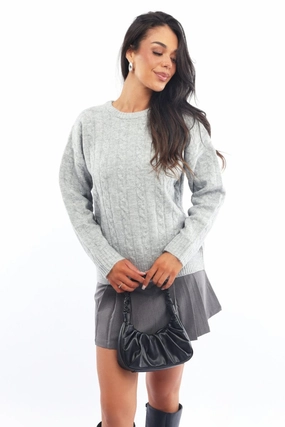 Grey Knit Jumper Long Sleeve Cable