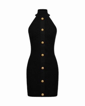 Halterneck Button Knit Mini Dress