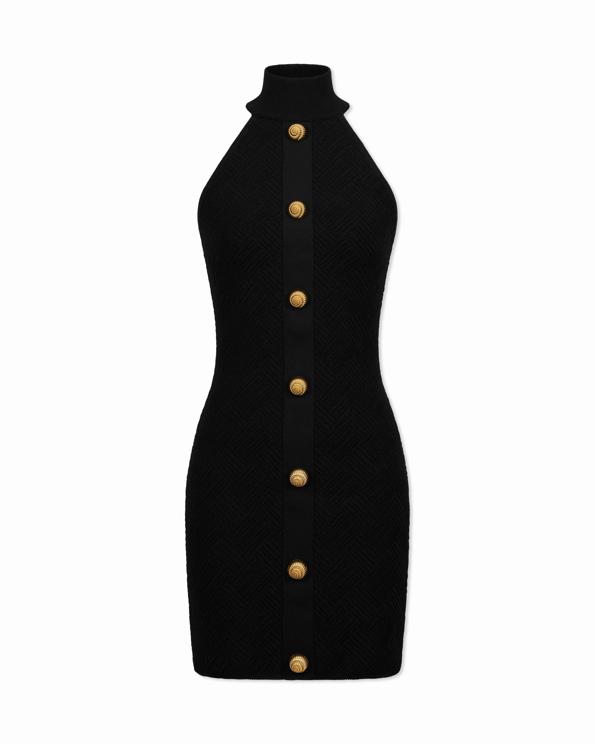 Halterneck Button Knit Mini Dress
