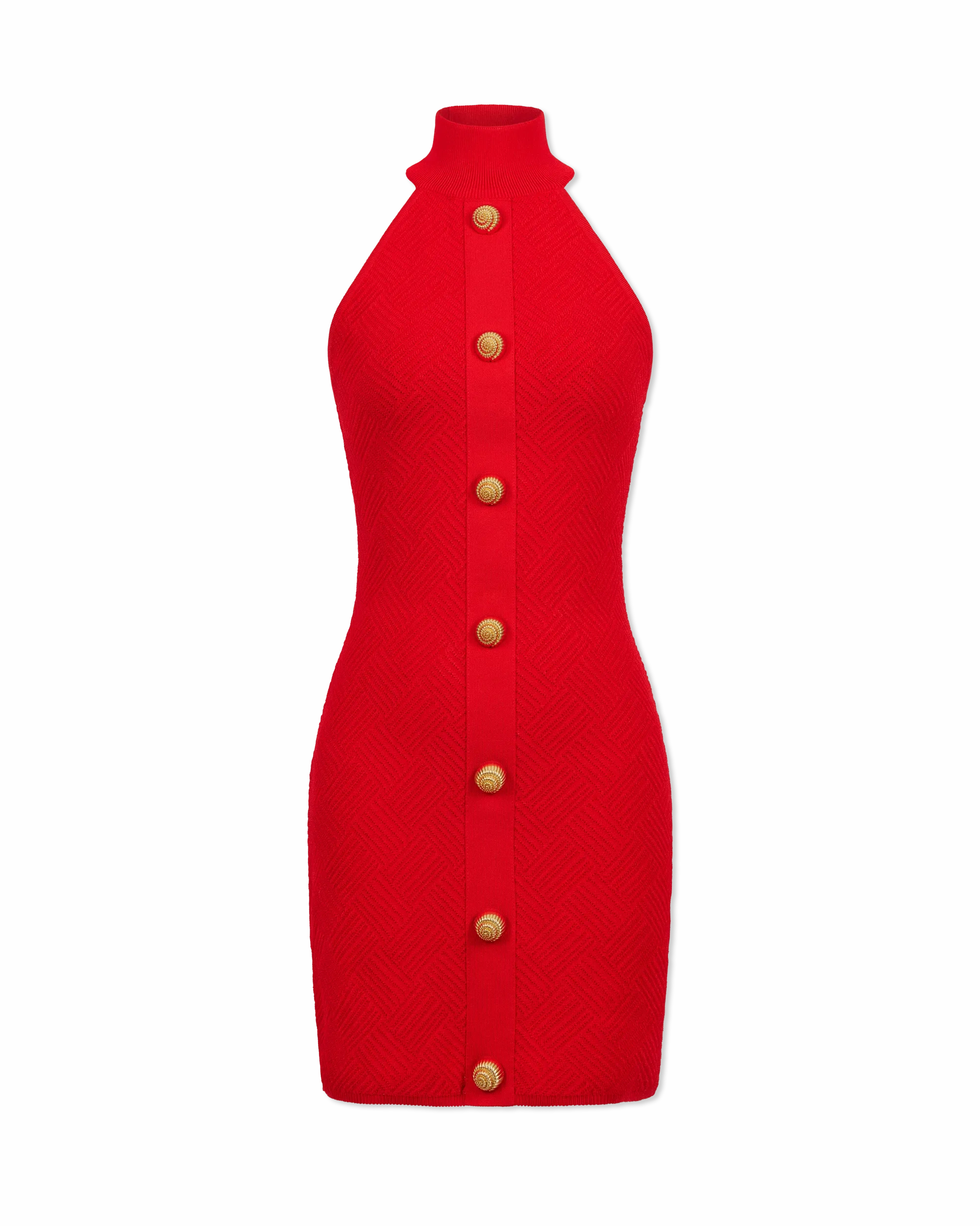 Halterneck Button Knit Mini Dress