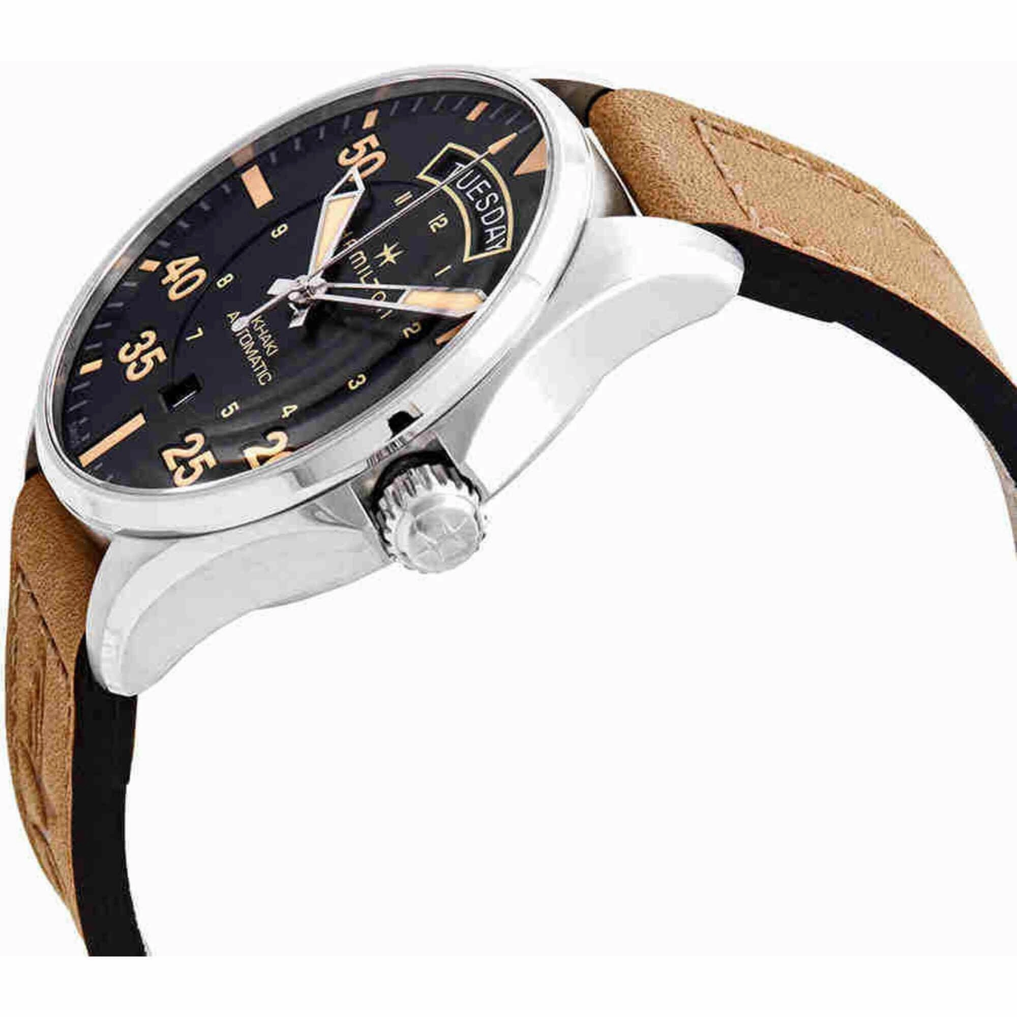 Hamilton Men's Watch - Khaki Aviation Day Date Auto Brown Leather Strap | H64645531