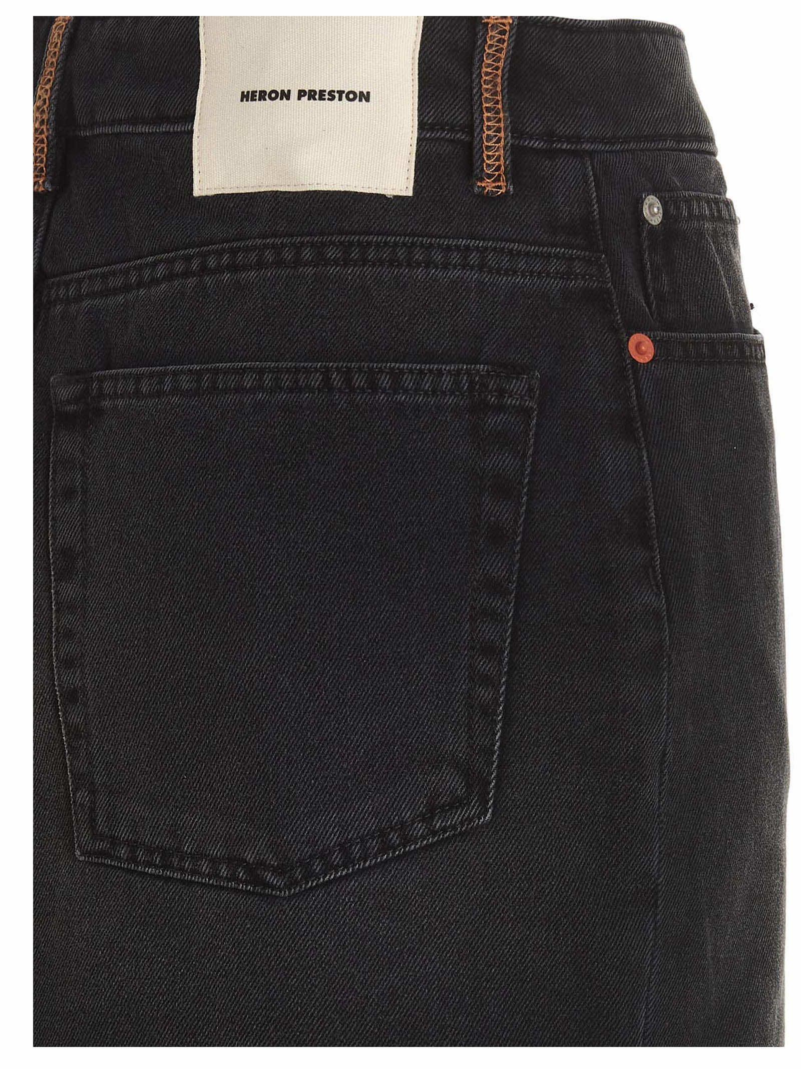 Heron Preston Cut-Out Detailed Logo Patch Denim Skirt