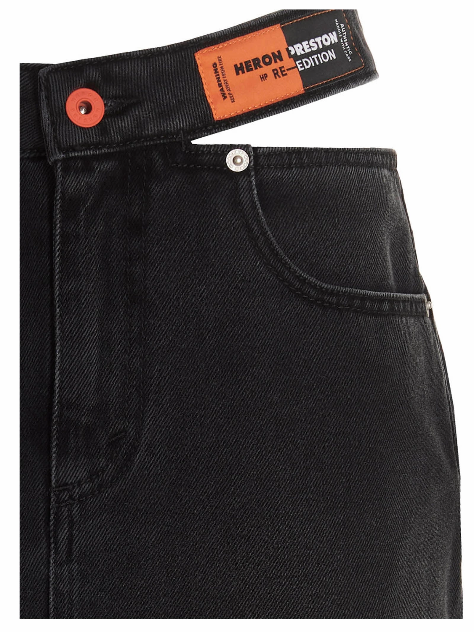 Heron Preston Cut-Out Detailed Logo Patch Denim Skirt