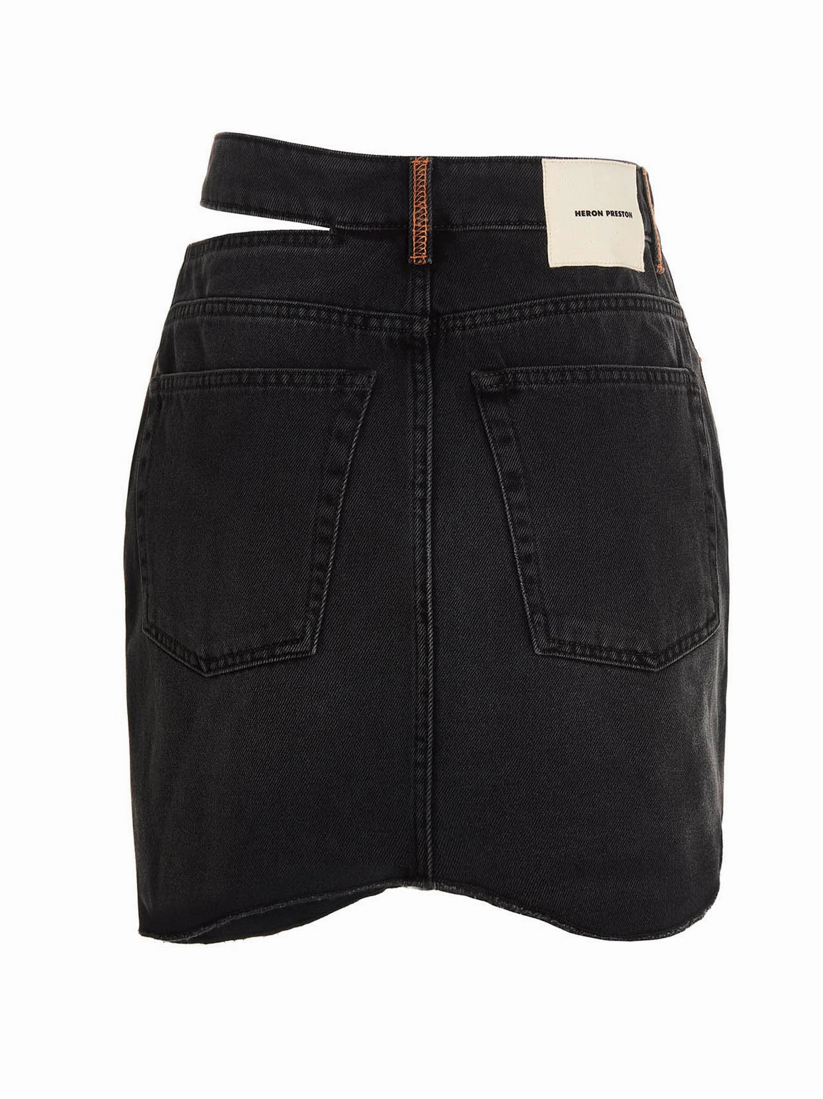 Heron Preston Cut-Out Detailed Logo Patch Denim Skirt