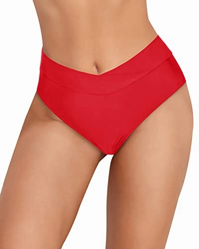 High Cut Women's Bikini Bottoms High-Rise Waist-Red