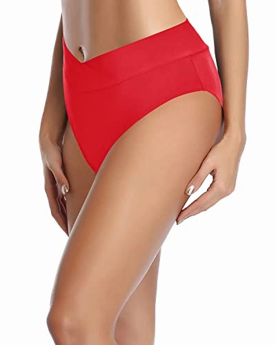 High Cut Women's Bikini Bottoms High-Rise Waist-Red