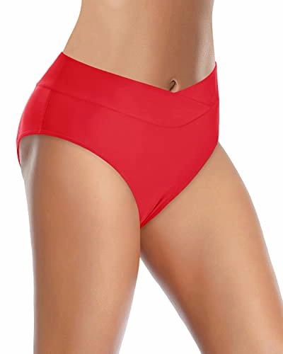 High Cut Women's Bikini Bottoms High-Rise Waist-Red