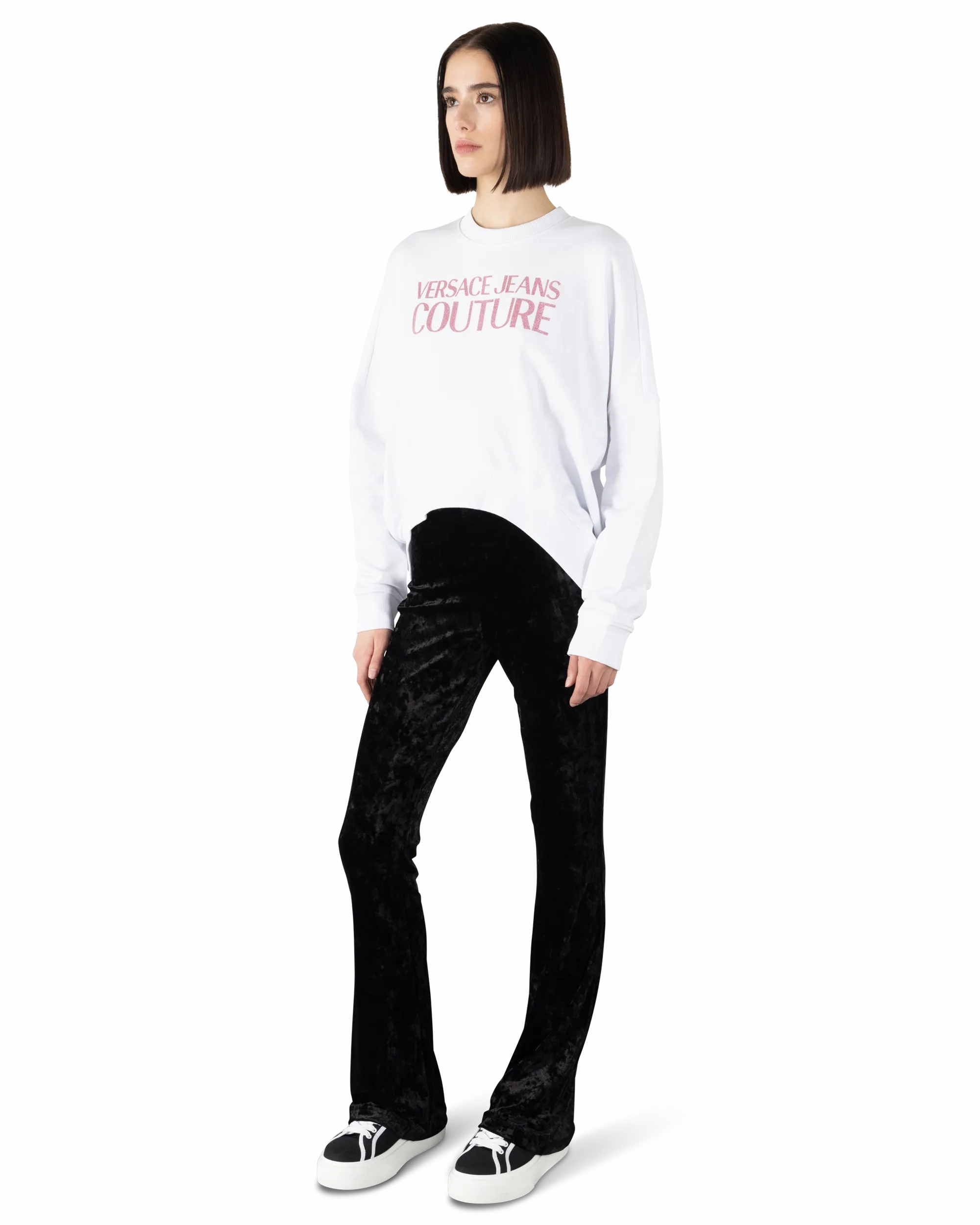 High-Low Hem Institutional Logo Print Sweatshirt