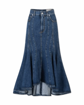 High-Low Organic Denim Midi Skirt