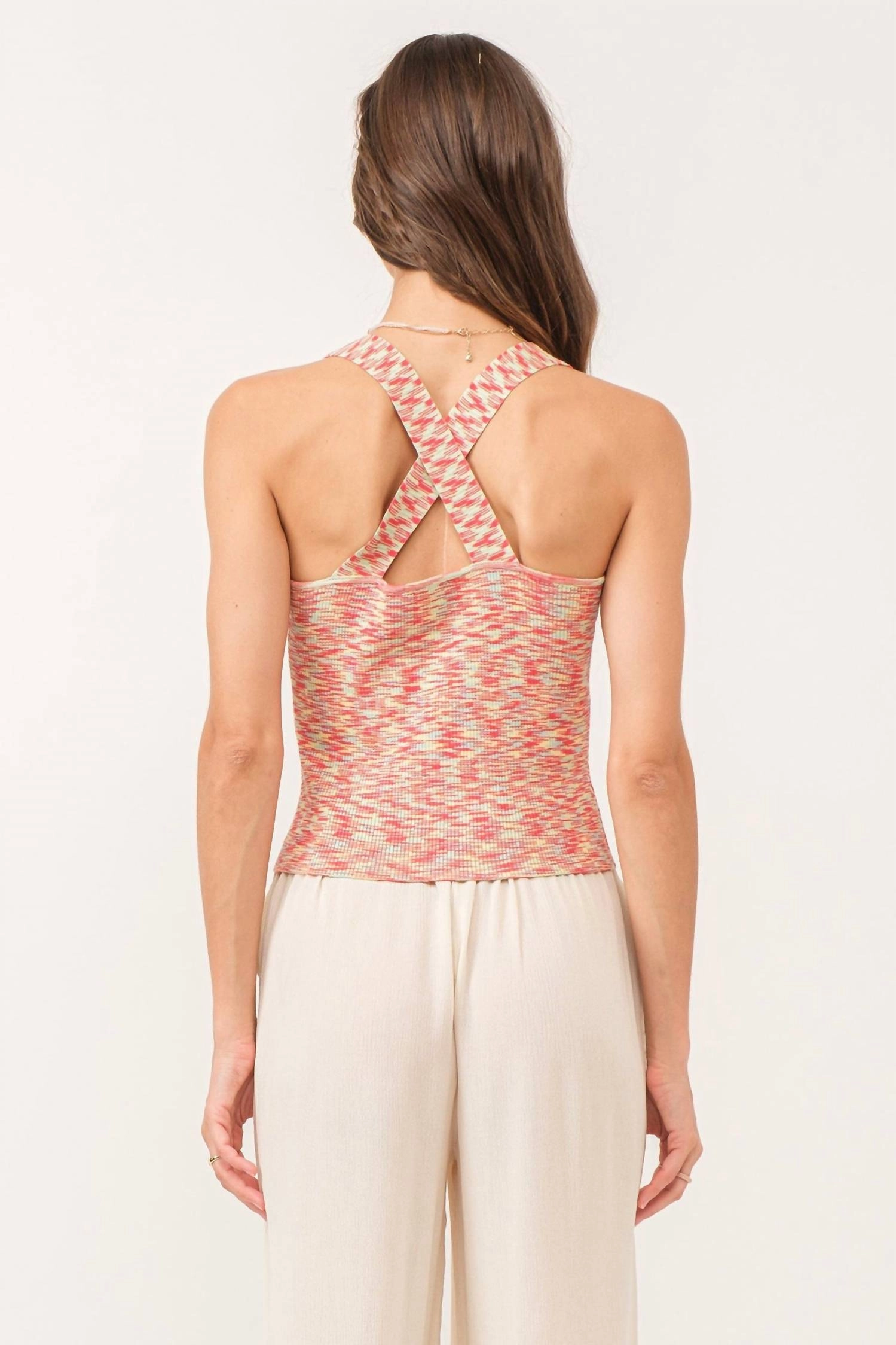 Indira Cross Back Tank Top In Infra Red Spacedye