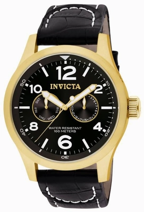 Invicta 10491 Men's I-Force Specialty Black Dial Black Leather Strap Watch