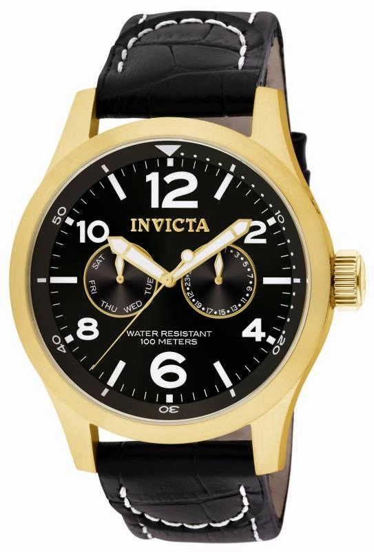 Invicta 10491 Men's I-Force Specialty Black Dial Black Leather Strap Watch