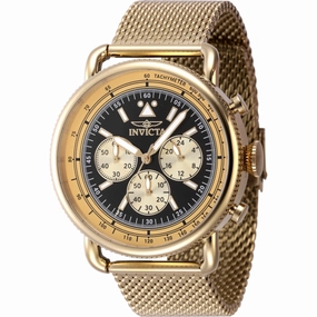 Invicta Men's Chrono Watch - Speedway Black Dial Yellow Gold Mesh Bracelet | 47361