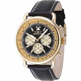 Invicta Men's Chronograph Watch - Speedway Black Dial Yellow Gold Case Strap | 47366