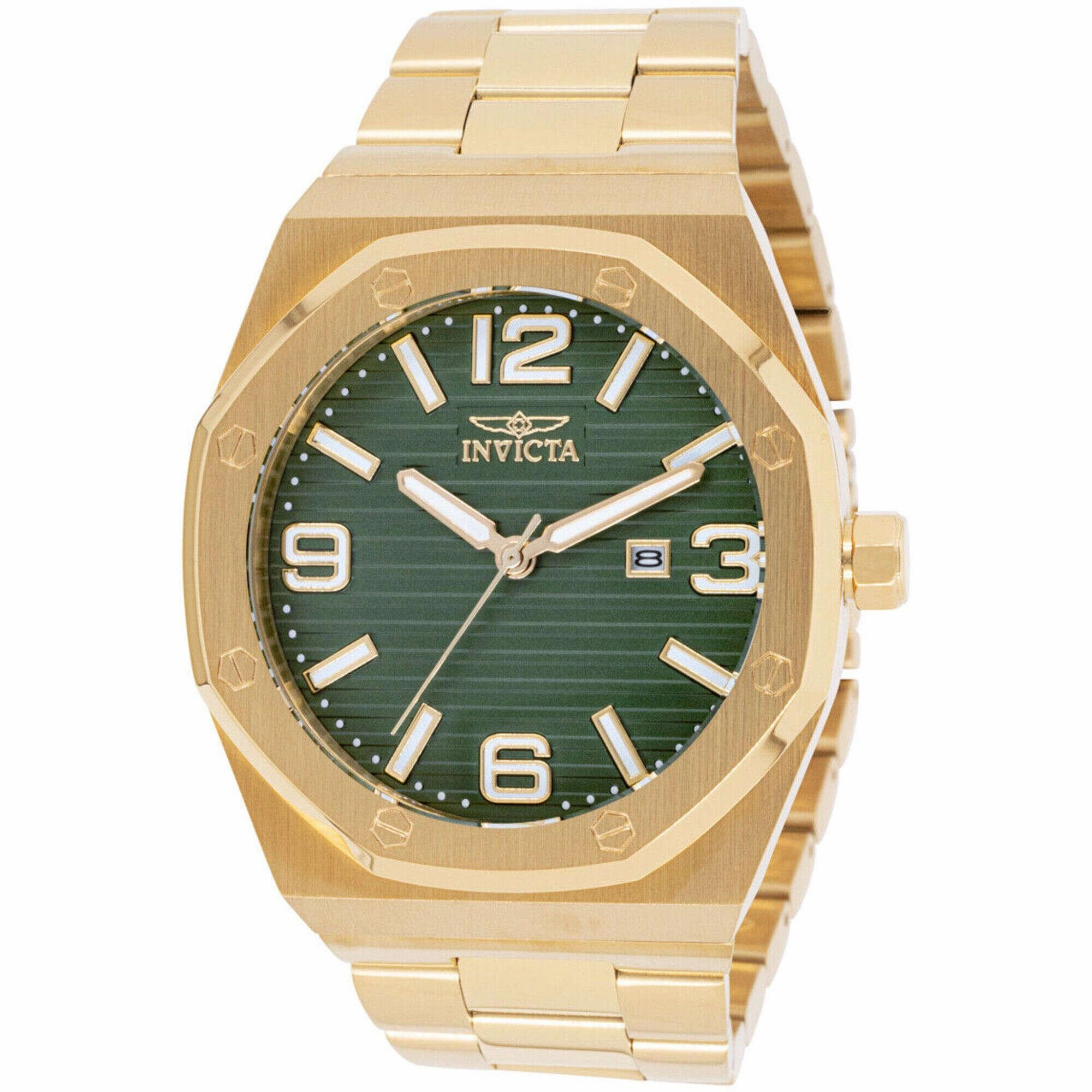 Invicta Men's Watch - Huracan Quartz Green Dial Yellow Gold Bracelet | 45784