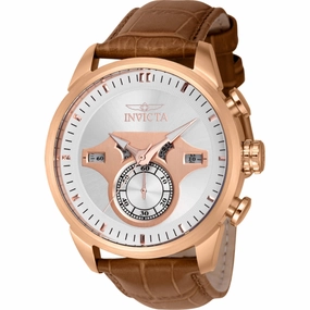 Invicta Men's Watch - Objet D Art Silver and Rose Gold Dial Light Brown Strap | 43618