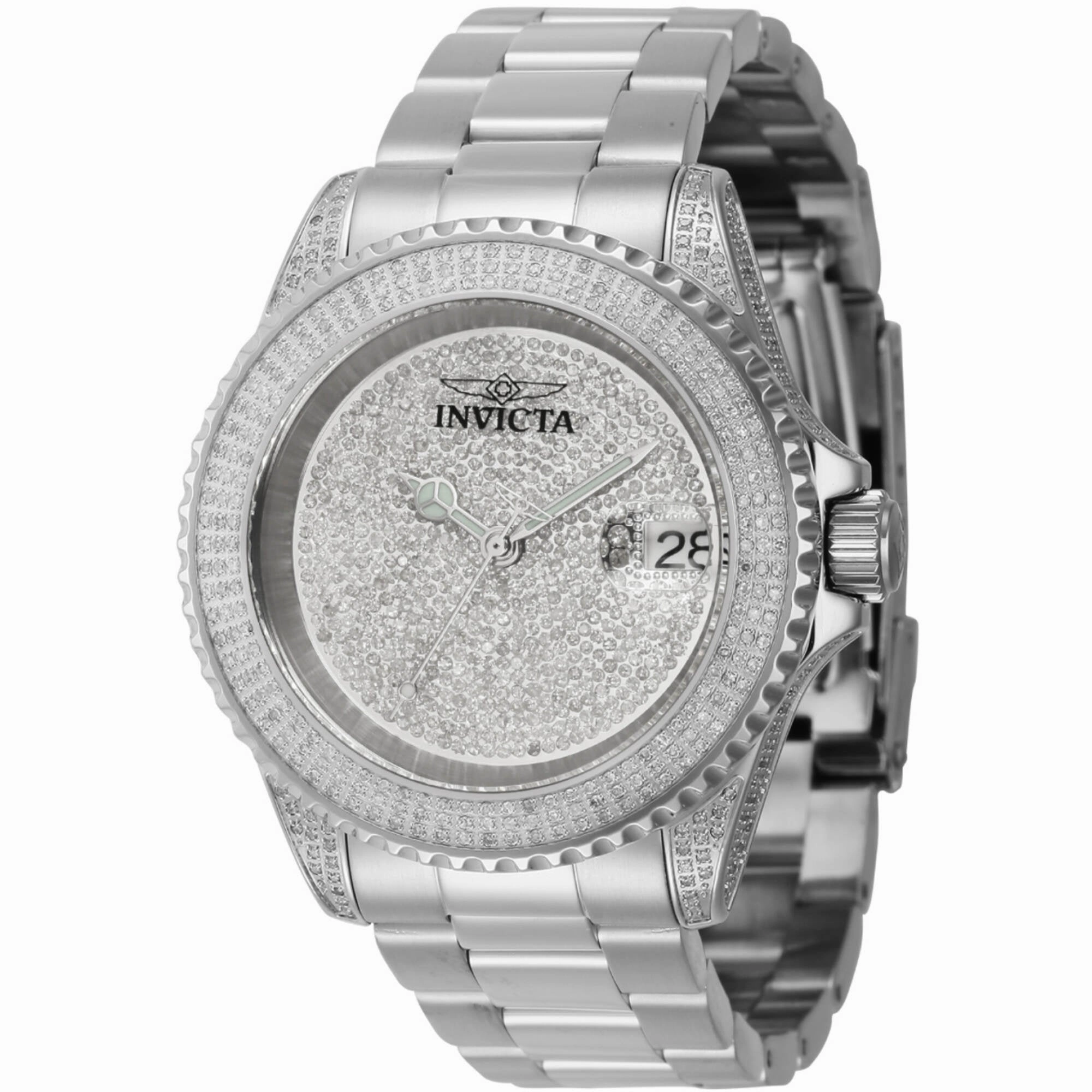 Invicta Men's Watch - Pro Diver Automatic Diamond Pave Rhodium Dial Bracelet | 35663