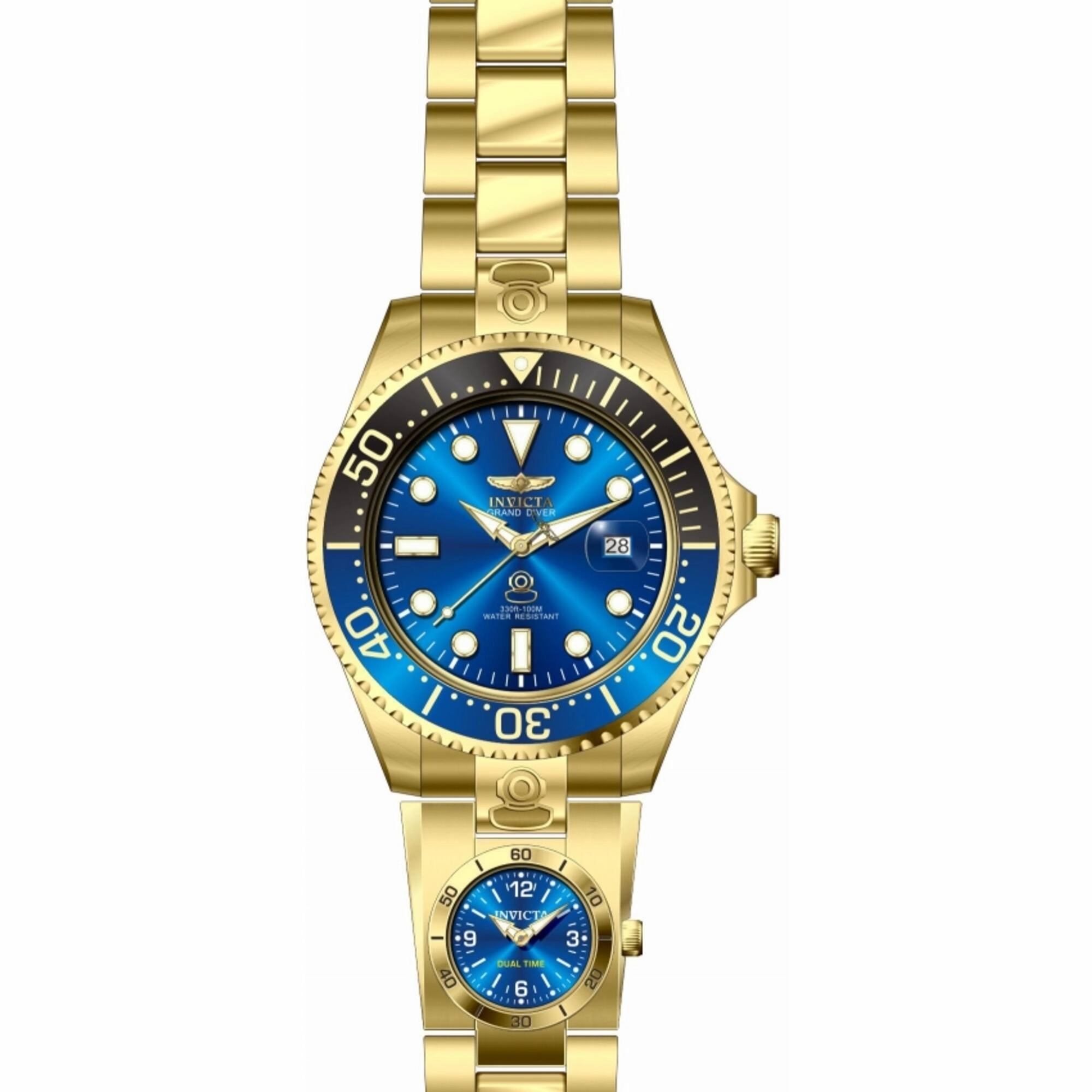 Invicta Men's Watch - Pro Diver Dual Time Blue Dial Yellow Gold Bracelet | 45819
