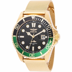 Invicta Men's Watch - Pro Diver Green, Black, Gold Tone Bezel Mesh Bracelet | 47179