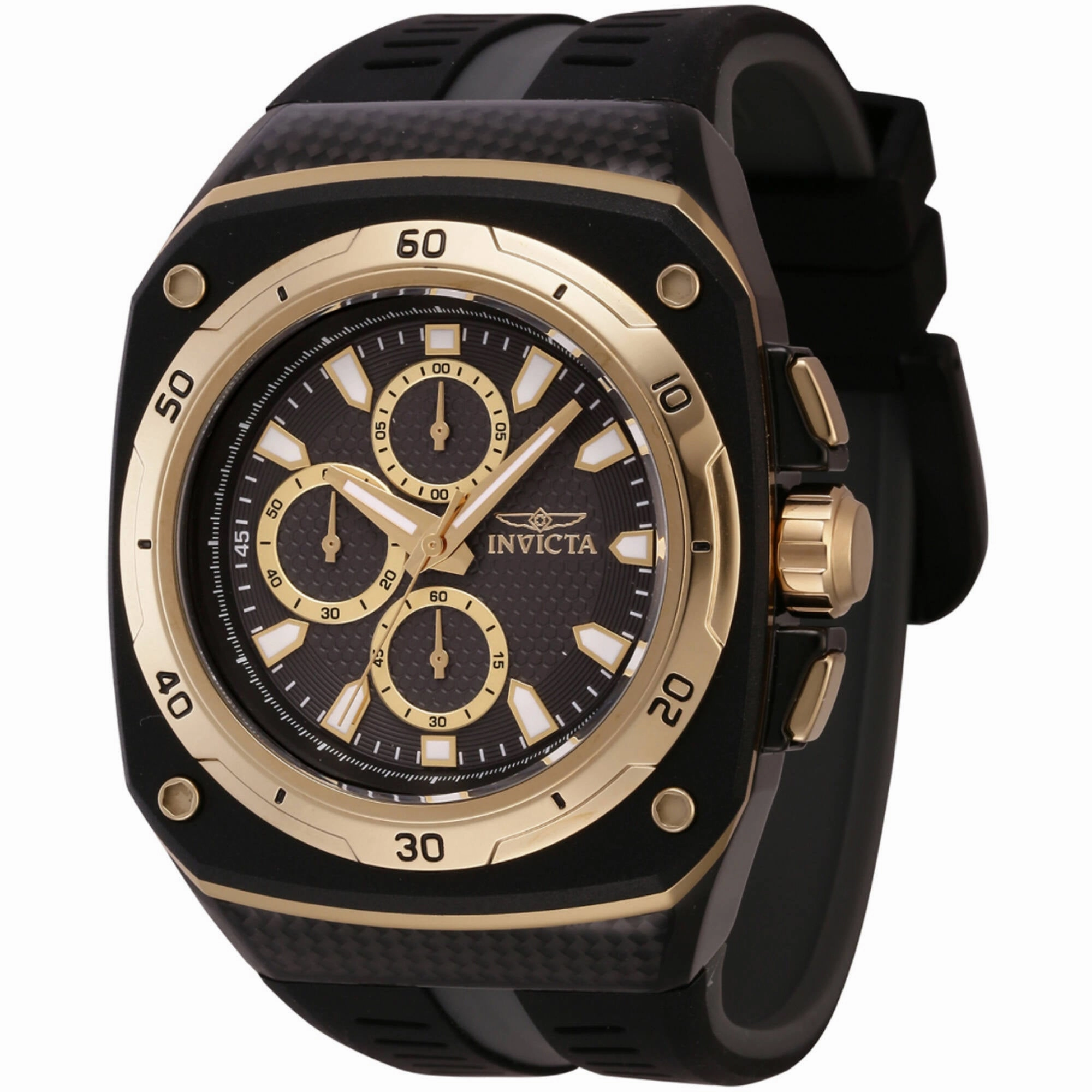 Invicta Men's Watch - Speedway Chrono Black, Gold Tone Dial Silicone Strap | 46110