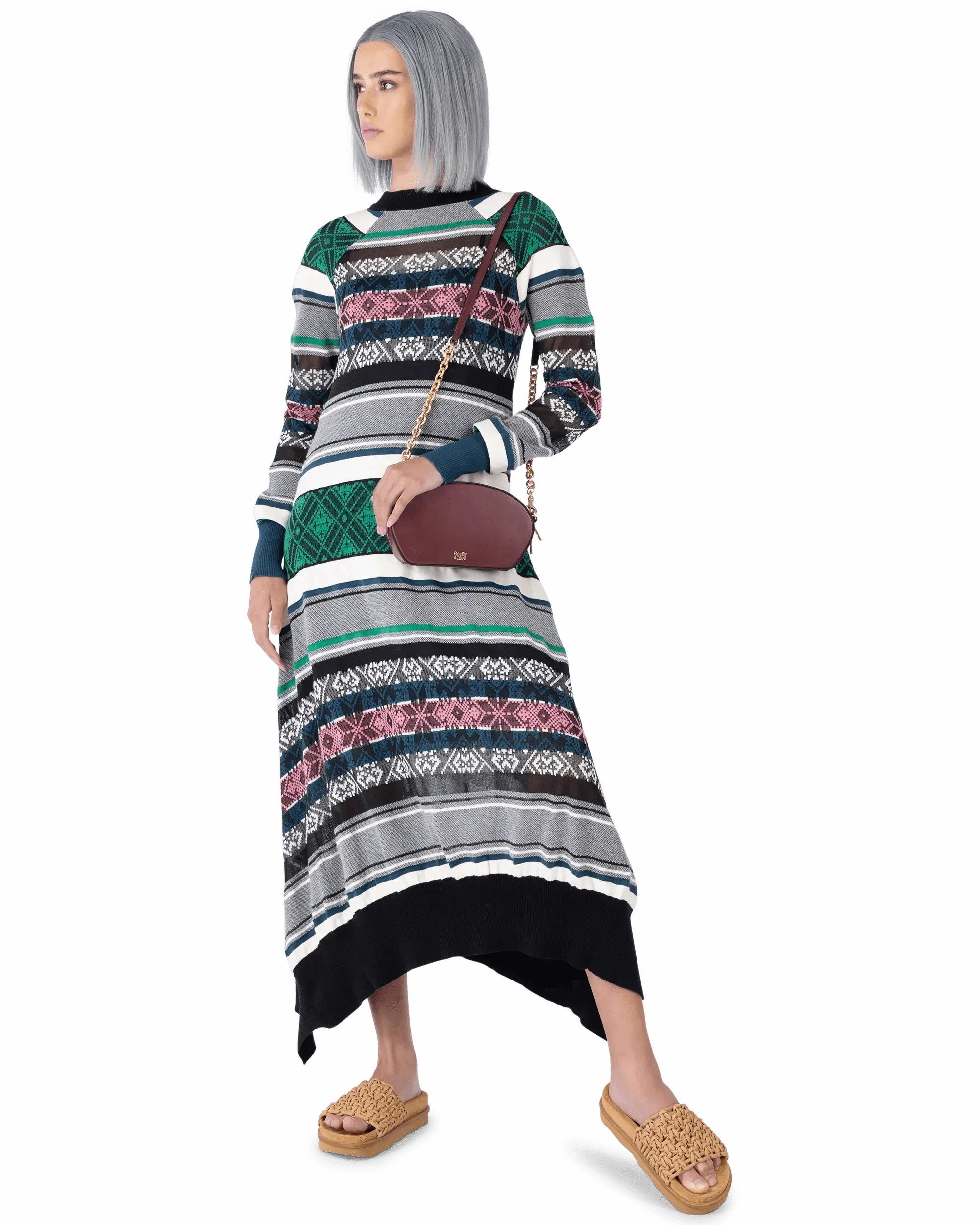 Jacquard Knit Sweater Dress