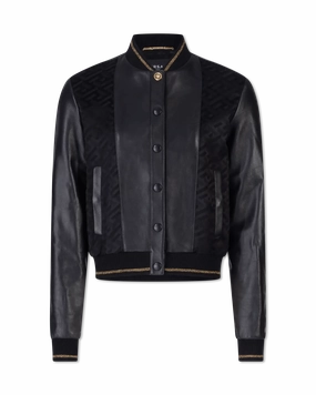 Jacquard Monogram Leather Bomber Jacket