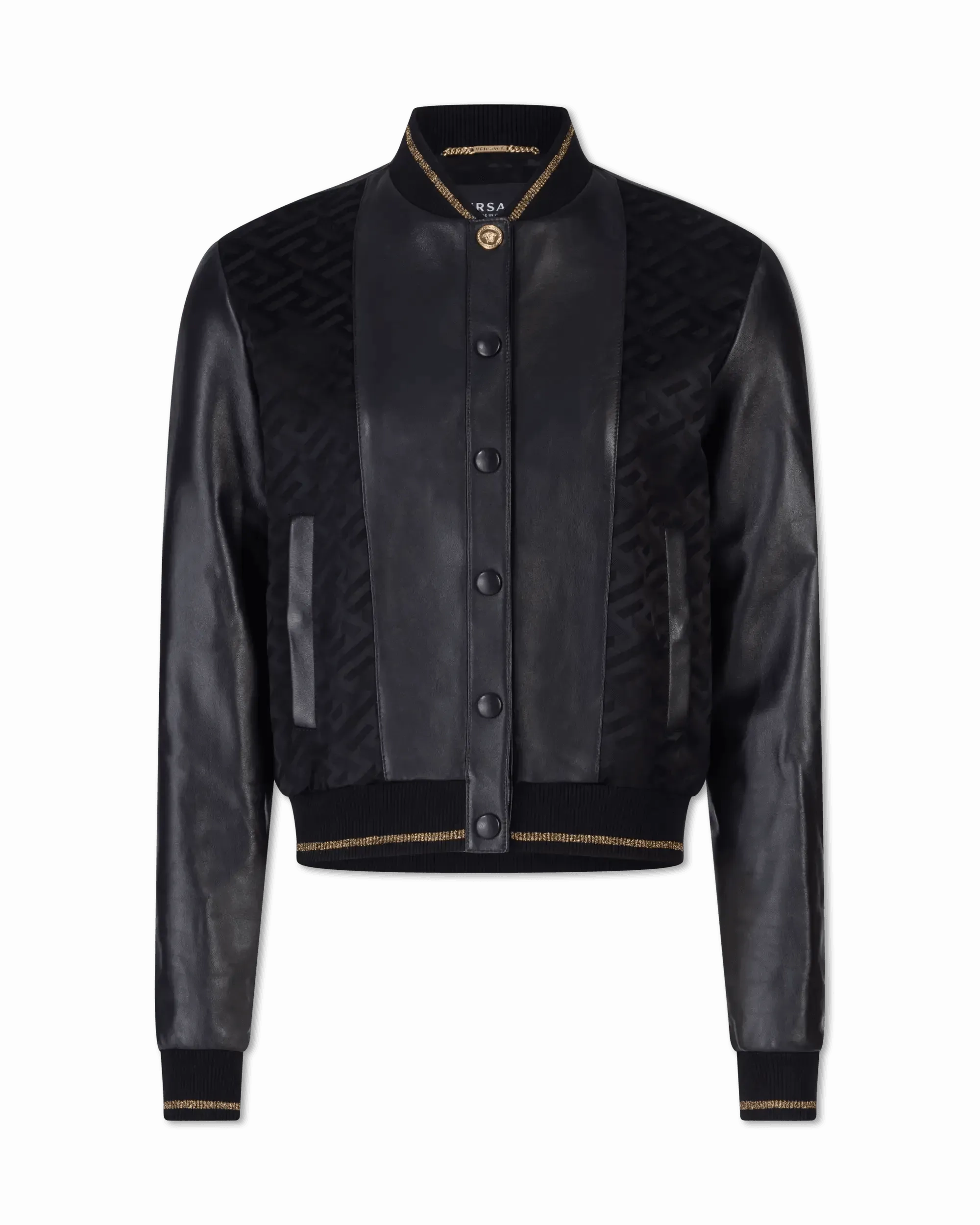 Jacquard Monogram Leather Bomber Jacket