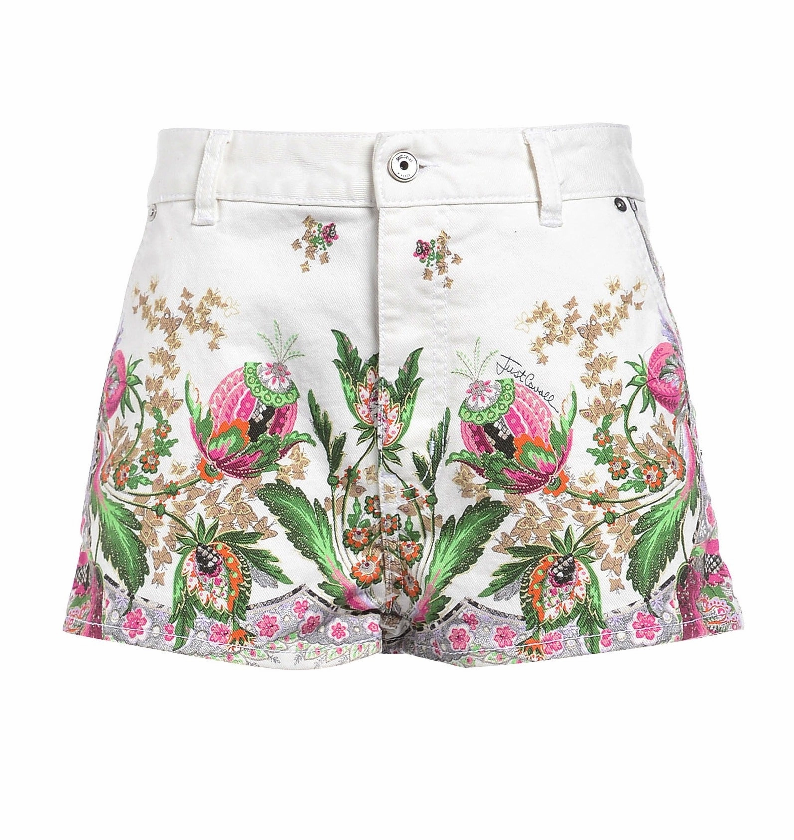 Just Cavalli Allover Floral Printed Denim Shorts