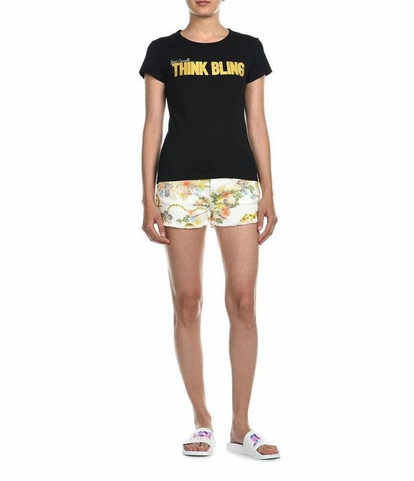 Just Cavalli Allover Graphic Print Denim Shorts
