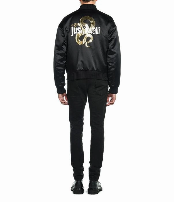 Just Cavalli Back Snake Logo Print Bomber Jacket