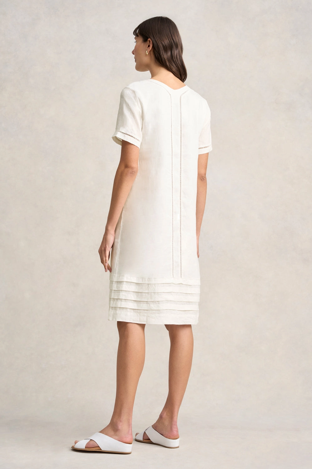 Ladder Trim Linen Dress - Chalk