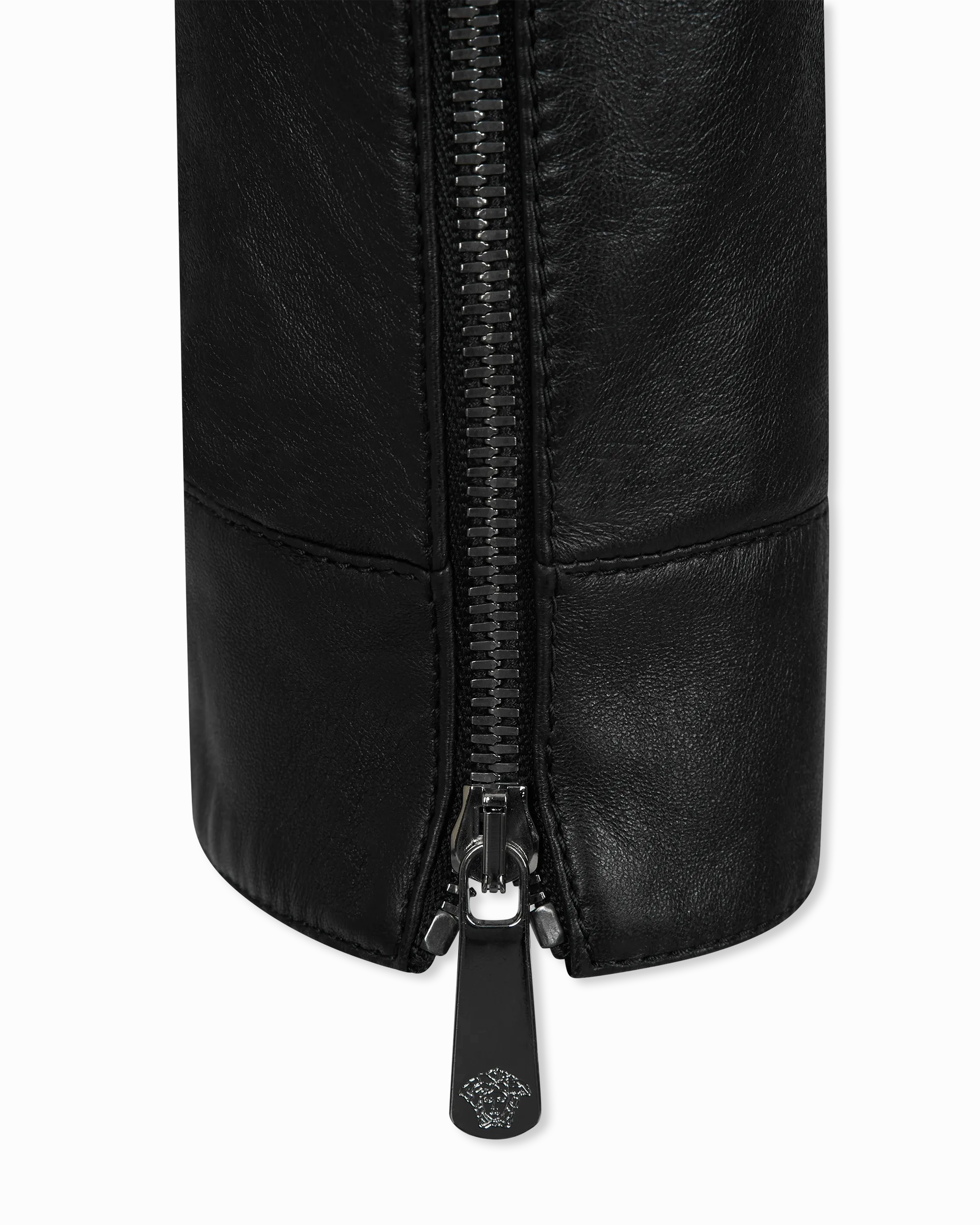 Leather Moto Jacket With Woven Chain Detail