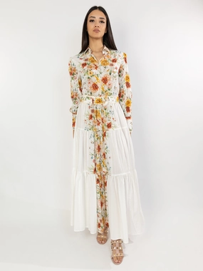 Long White Floral Shirtdress